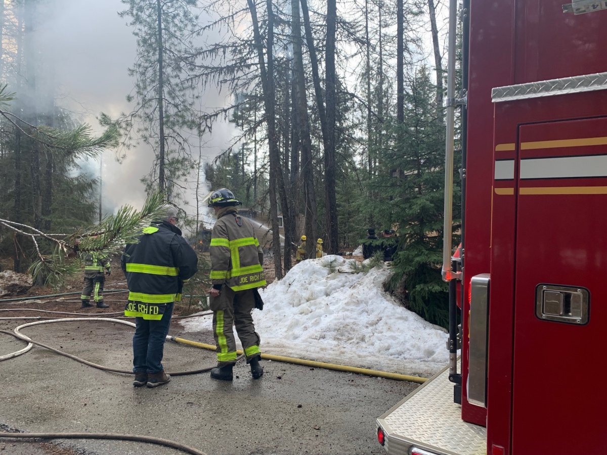 Smoke billowed into the sky above the community of Joe Rich just east of Kelowna Tuesday morning after  an outbuilding caught on fire.