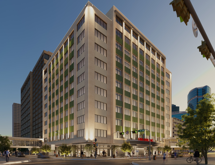 Rendering of Peoplefirst Developments’ office conversion project at the Petro Fina Building