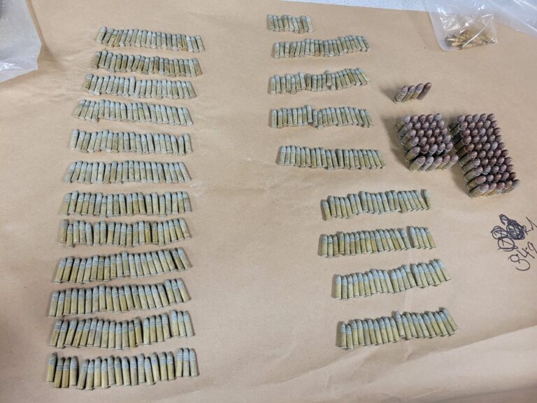 Police say they caught a man carrying this ammunition, along with a loaded gun on Tuesday night. 