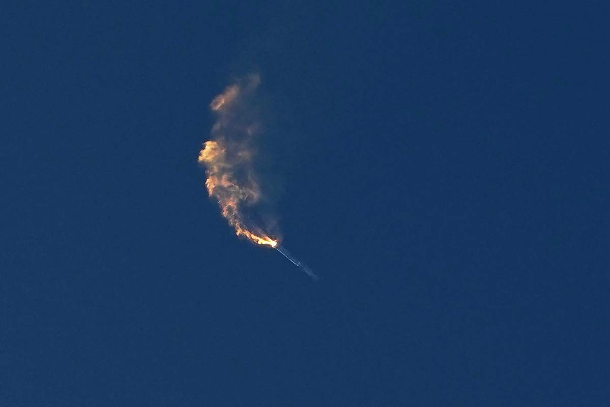 SpaceX’s Starship turns after its launch from Starbase in Boca Chica, Texas, Thursday, April 20, 2023. (AP Photo/Eric Gay)