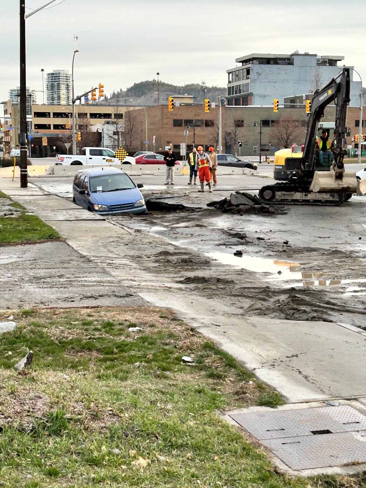 The roadway near downtown Kelowna has sustained significant damage after a city watermain break early Thursday morning. 