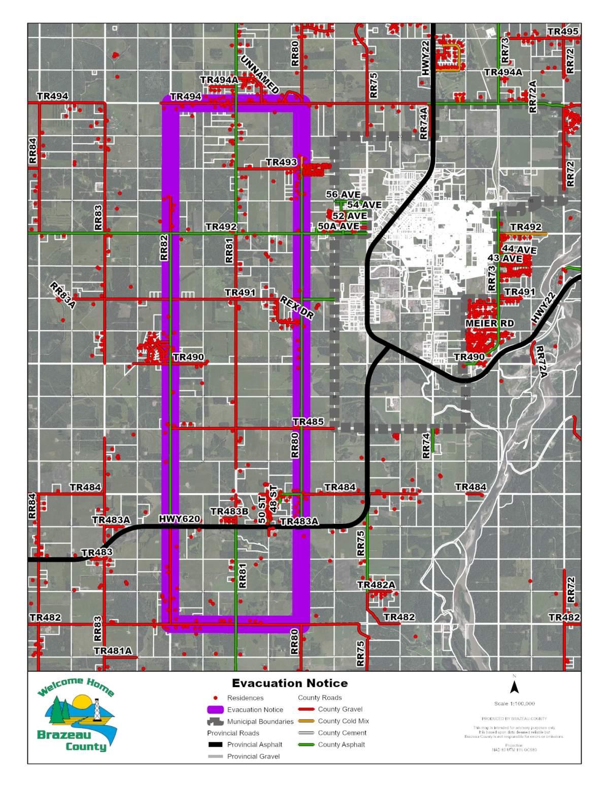 area of evacuation in Drayton Valley