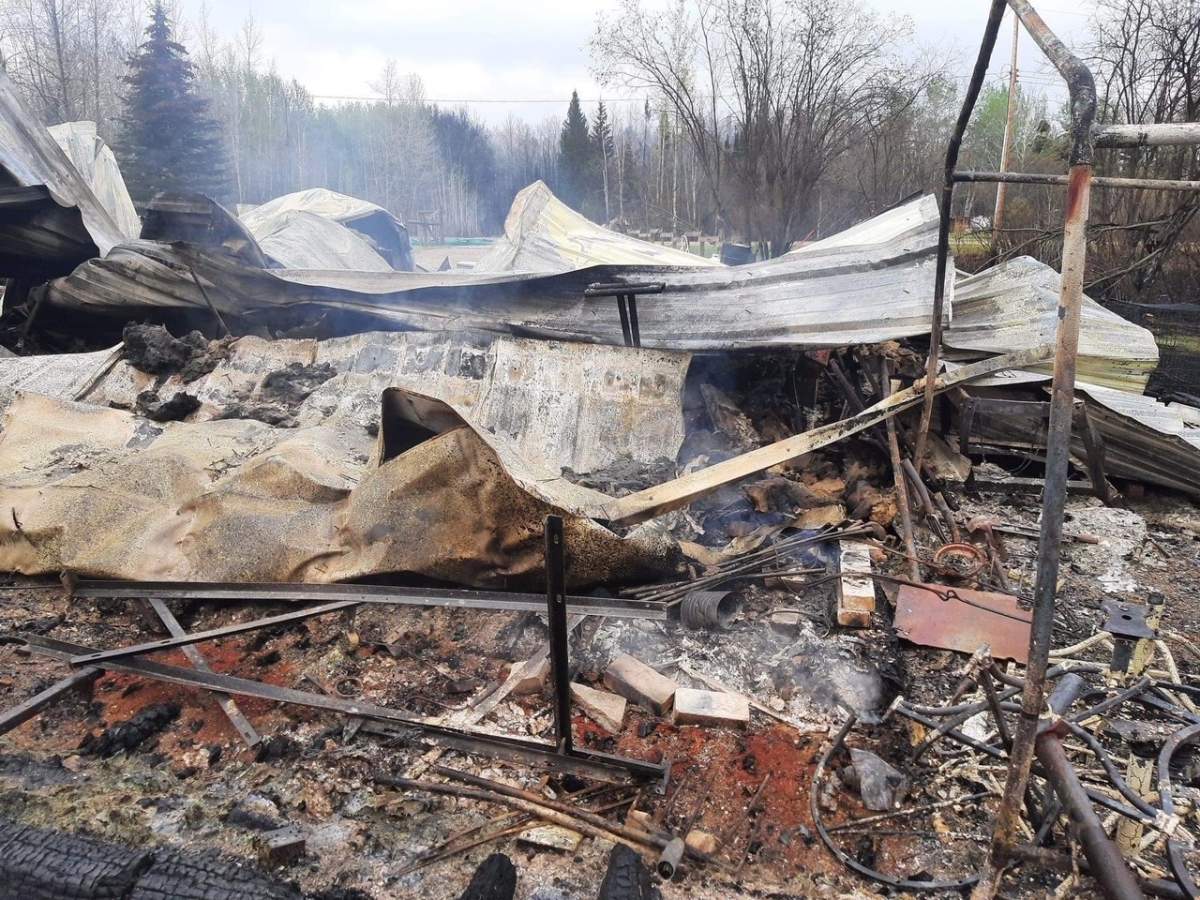A property near Wildwood, in Yellowhead County, Alta., on Monday, May 8, 2023, destroyed by wildfires.