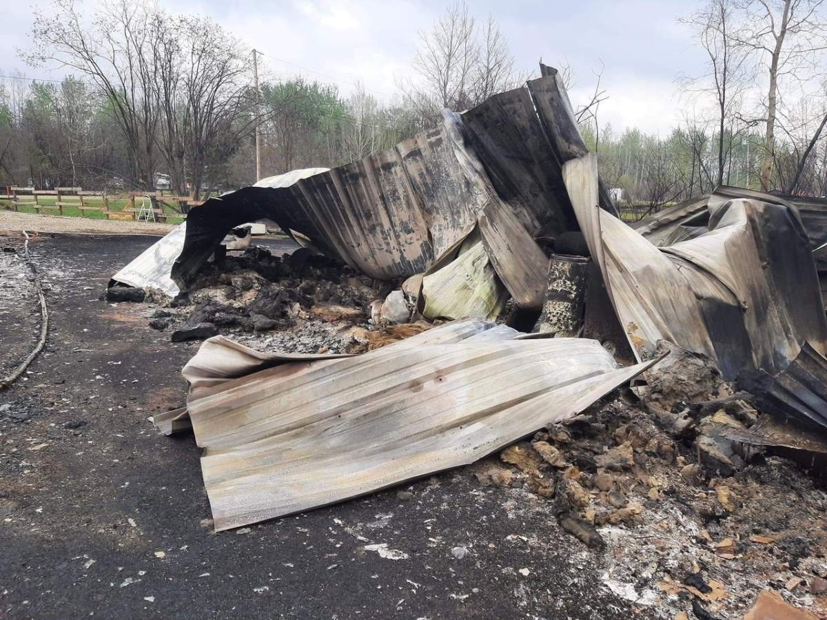 A property near Wildwood, in Yellowhead County, Alta., on Monday, May 8, 2023, destroyed by wildfires.