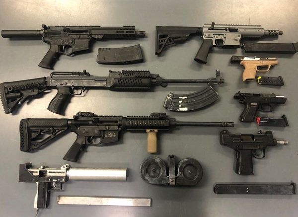 Weapons seized when the EPS Gang Suppression Team arrested two men wanted in a violent assault that occurred at a downtown restaurant in April 21, 2023.