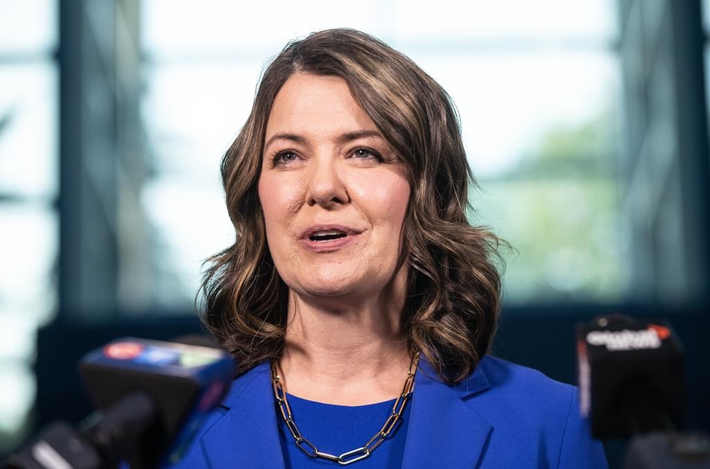 United Conservative Party Leader Danielle Smith speaks following the debate in Edmonton on Thursday, May 18, 2023.