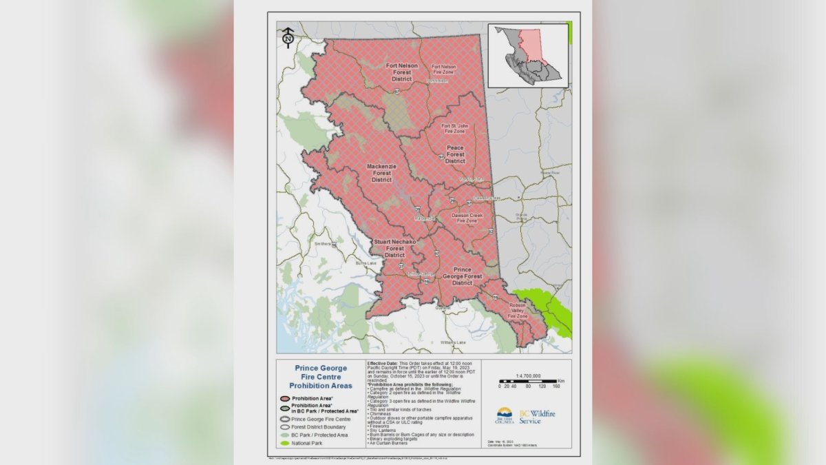 The B.C. government will be imposing a fire ban in the Prince George Fire Centre region starting Friday.