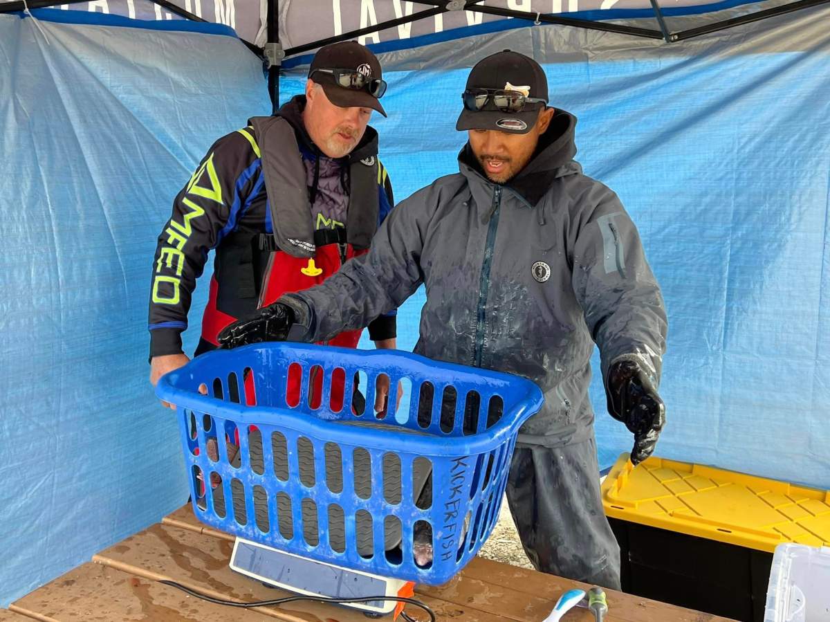 Eric Labaupa (right) weighs in a bag of walleye in a local fishing tournament. Courtesy / Eric Labaupa