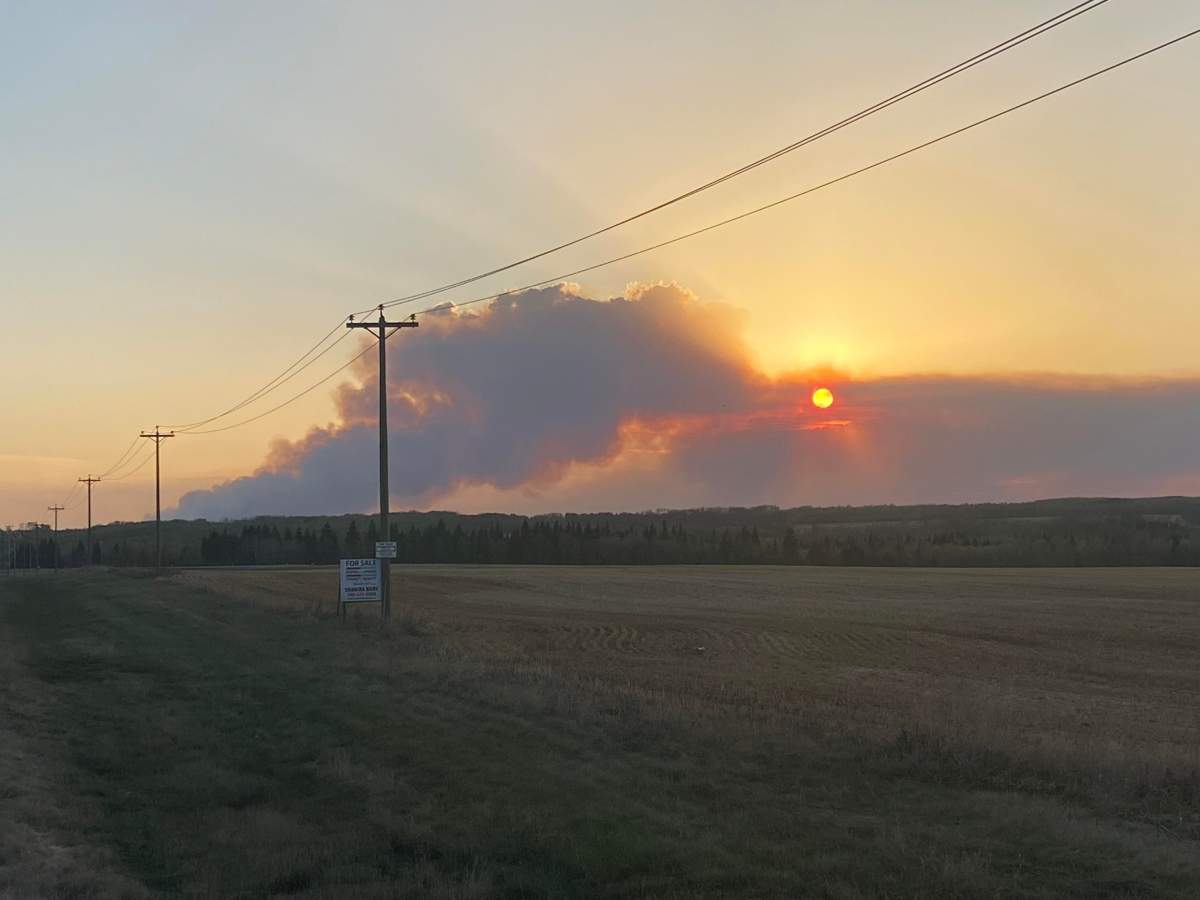 A wildfire near Athabasca, Alta on Thursday, May 4, 2023.