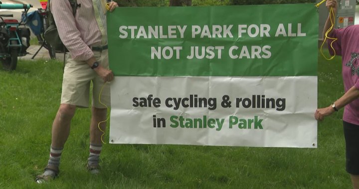 Protesters share anger over removal of Stanley Park bike lane