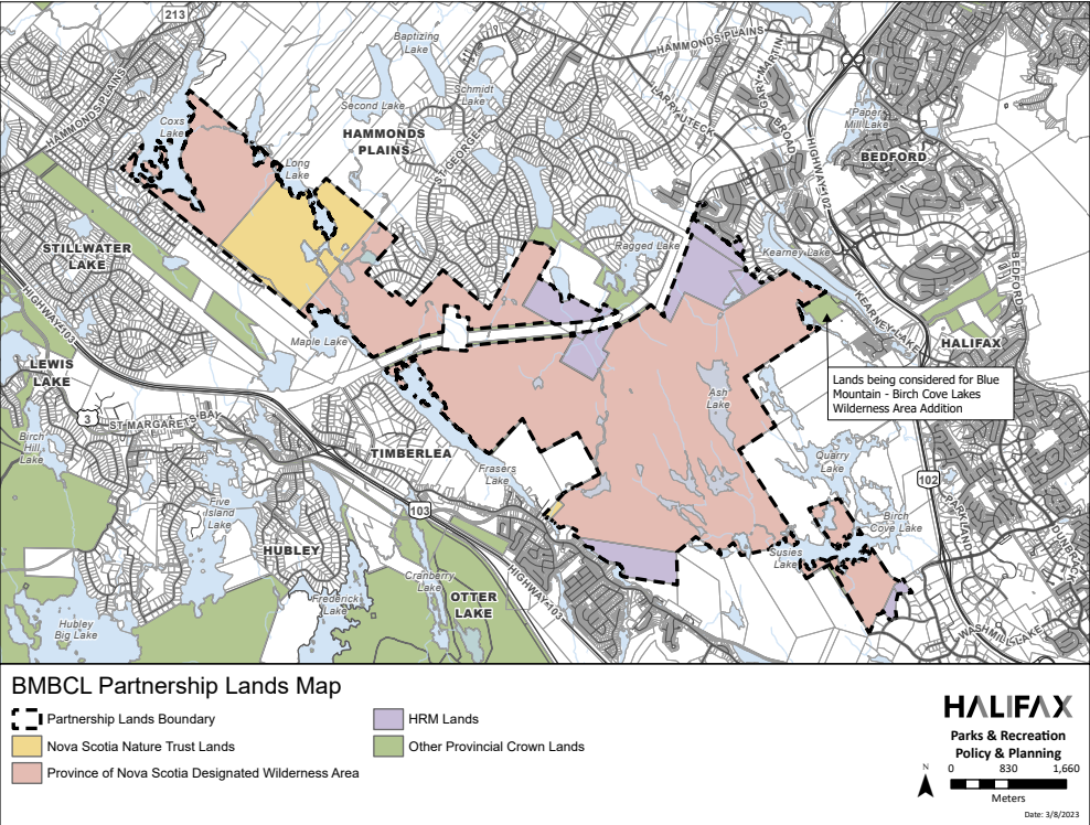 The report that was presented to the Halifax Regional Municipality on Tuesday included a diagram showcasing the pieces of land already owned and acquired by various parties. The dotted line indicates the perimeter of the park area.