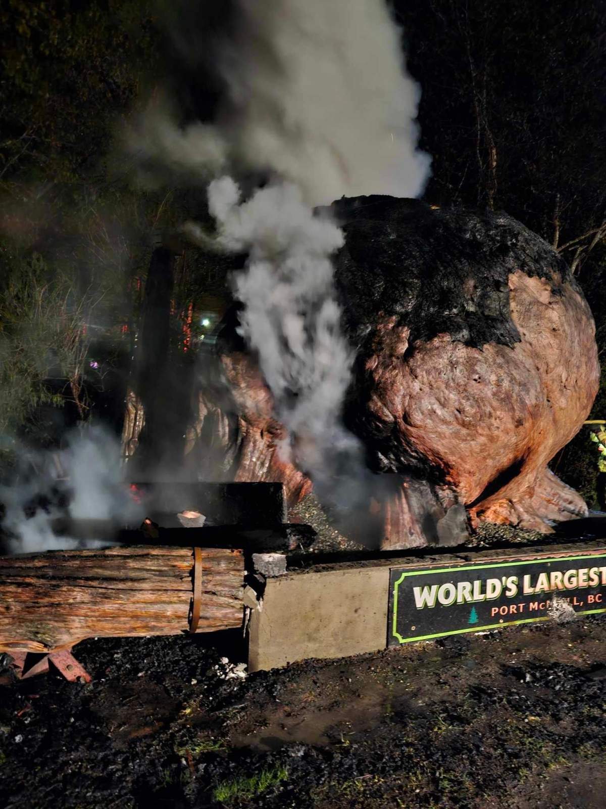 The burl was badly damaged in the fire that police believe was set deliberately.