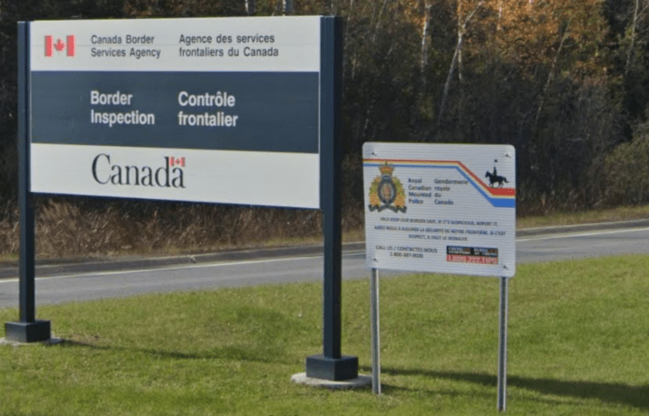 A border inspection sign is seen at the Pigeon River Border Crossing.