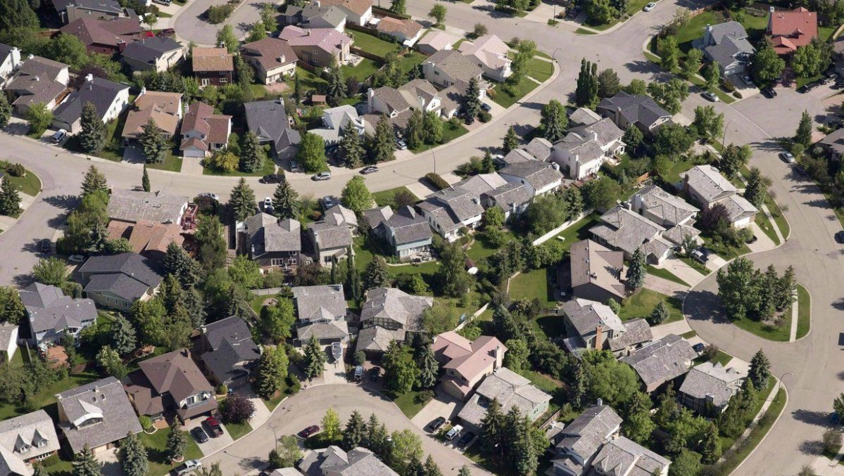 An aerial view of housing is shown in Calgary on June 22, 2013.