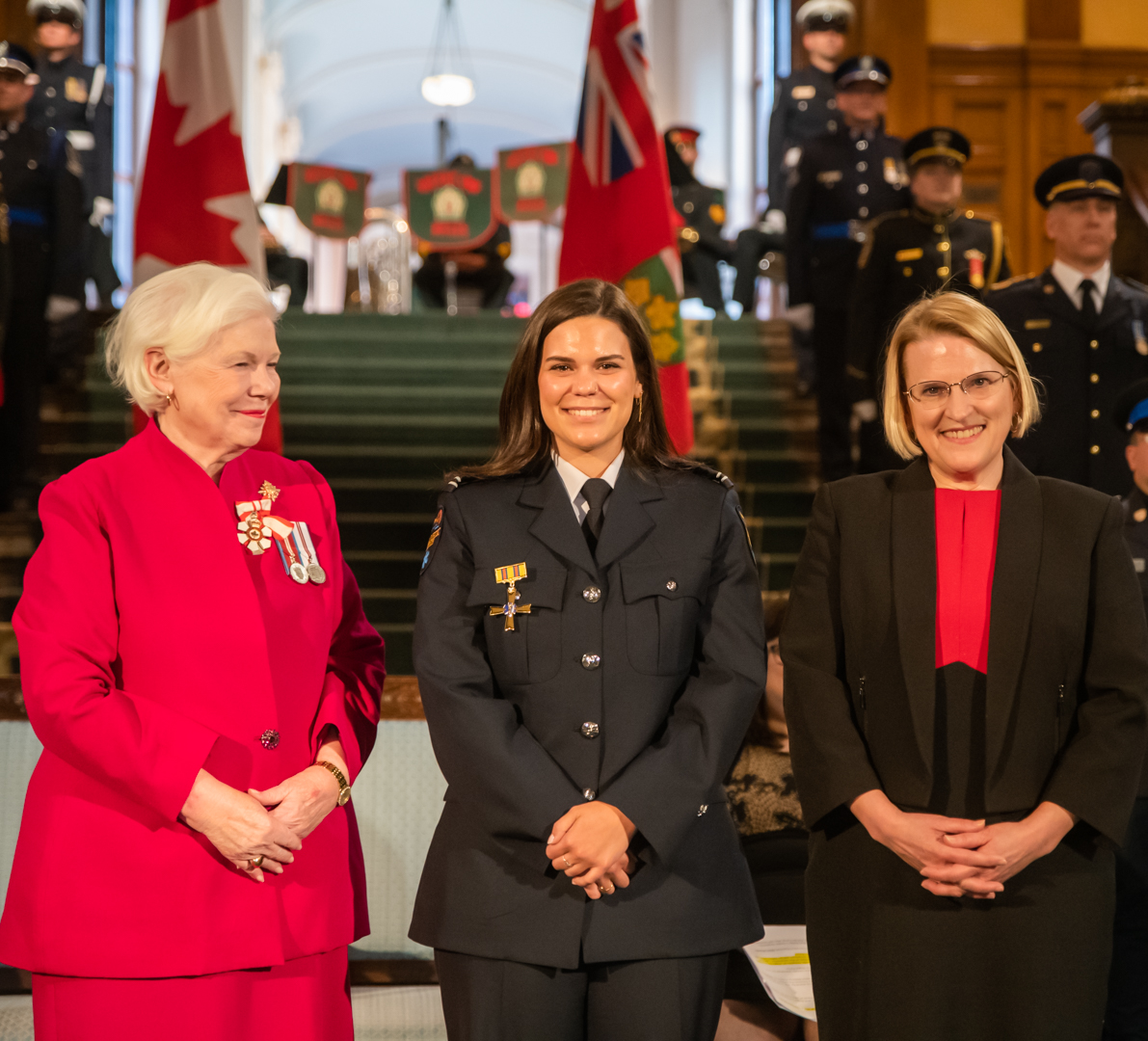 Beatrice Frasca, middle, an advanced care paramedic with the Kawartha Lakes Paramedic Service, received an Ontario Medal for Paramedic Bravery from Ontario Lieu. Gov. Elizabeth Dowdeswelll and Deputy Premier/Minister of Health Sylvia Jones on May 24, 2024.