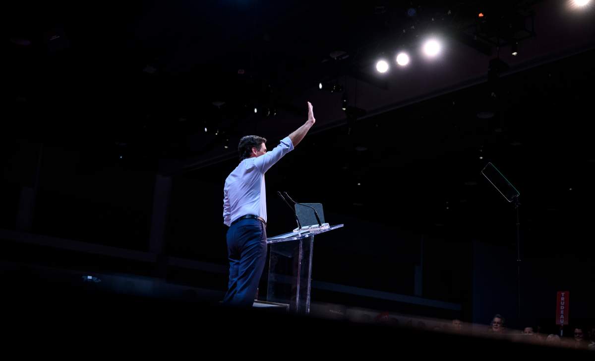 Prime Minister Justin Trudeau waves as he concludes his keynote address at the 2023 Liberal National Convention in Ottawa, on Thursday, May 4, 2023. THE CANADIAN PRESS/Justin Tang