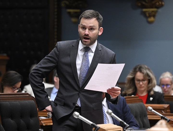 Parti Québécois Leader Paul St-Pierre Plamondon questions the government on immigration during question period, Thursday, May 11, 2023 at the legislature in Quebec City. 