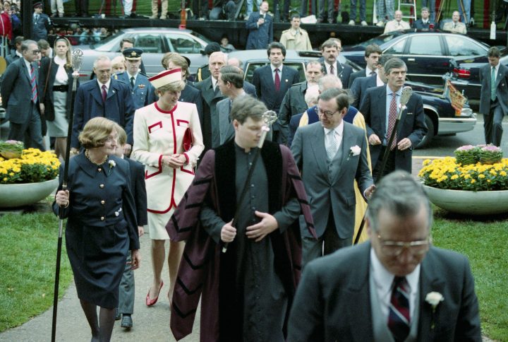 Their Royal Highnesses the Prince and Princess of Wales, Prince William and Prince Harry arrive at St. James Anglican Cathedral to attend the Sunday morning service during their visit to Toronto on Sunday, Oct. 27, 1991.