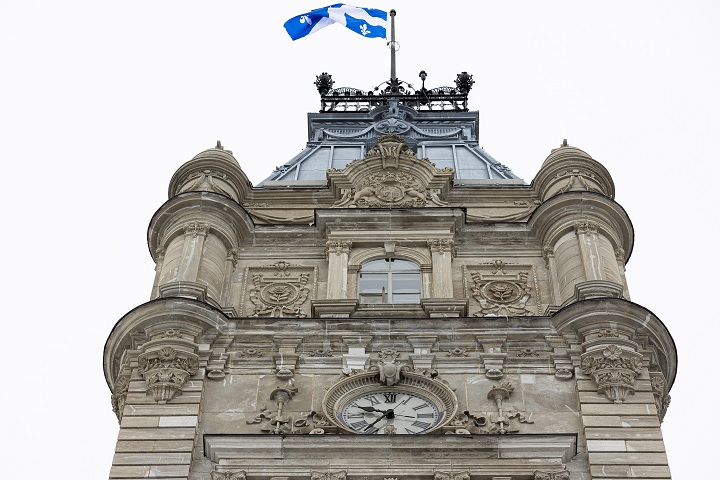 The Quebec flag flies over The Parliament Building of Quebec, home to the National Assembly of Quebec, in Quebec City Monday, February 20, 2023.