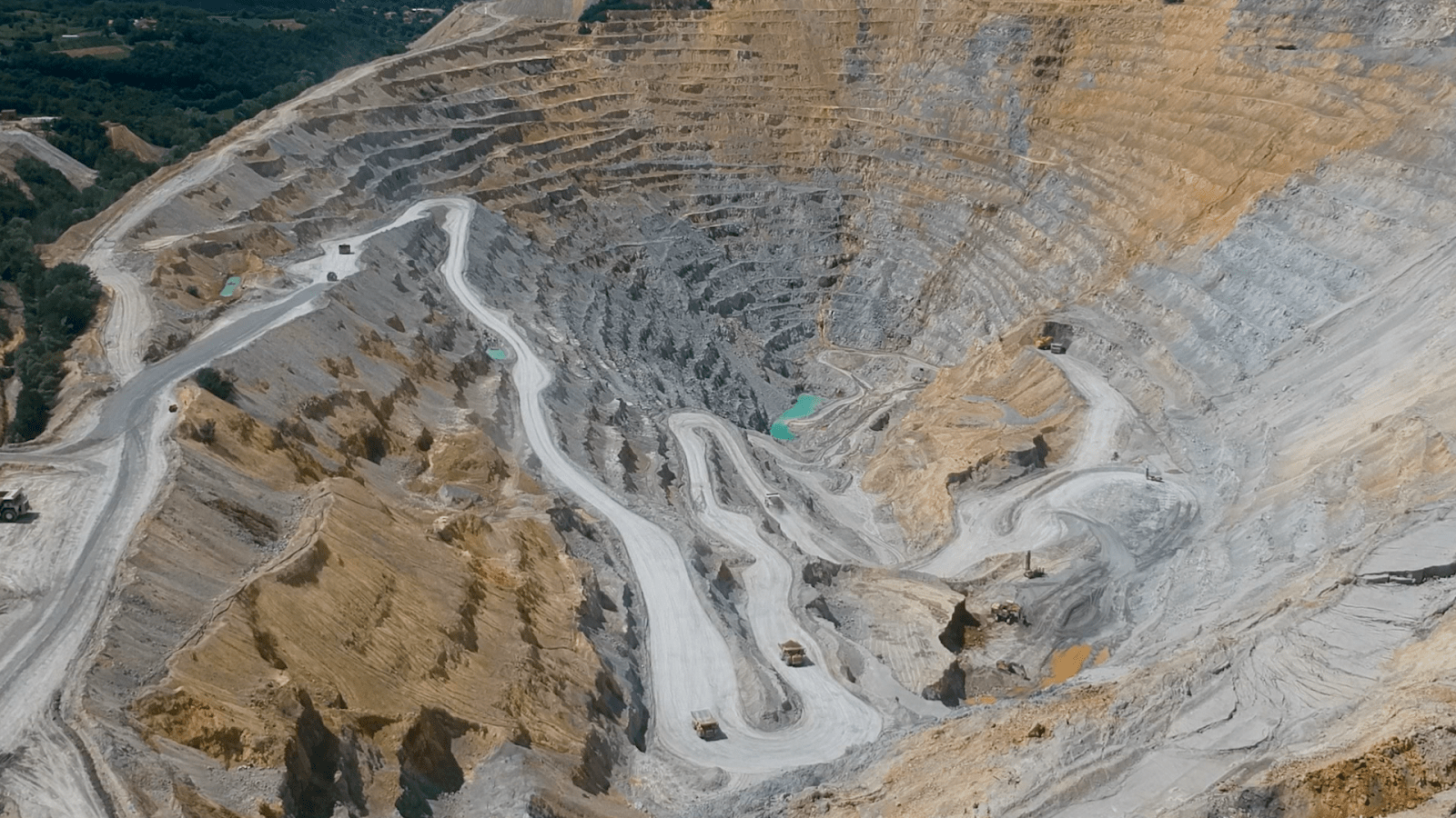 Aerial view of the excavated terrain of the Veliki Krivelj open pit copper mine in the Bor Region, Serbia.