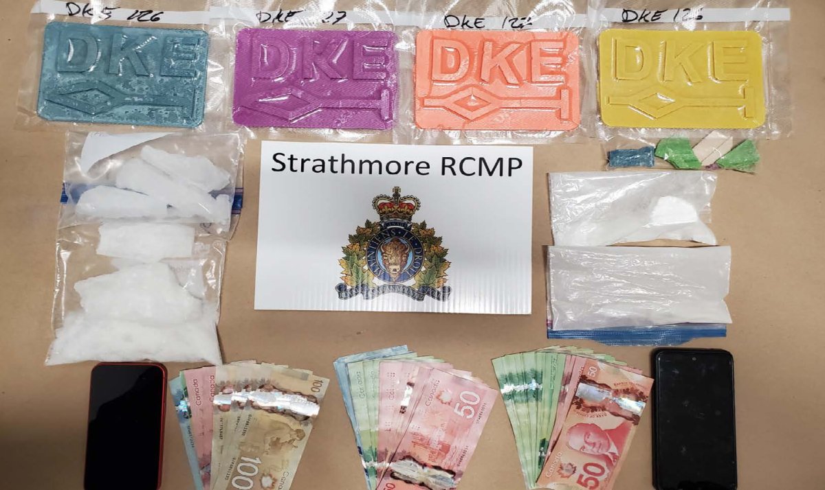 Illicit drugs seized during a checkpoint in Strathmore on March, 25, 2023.