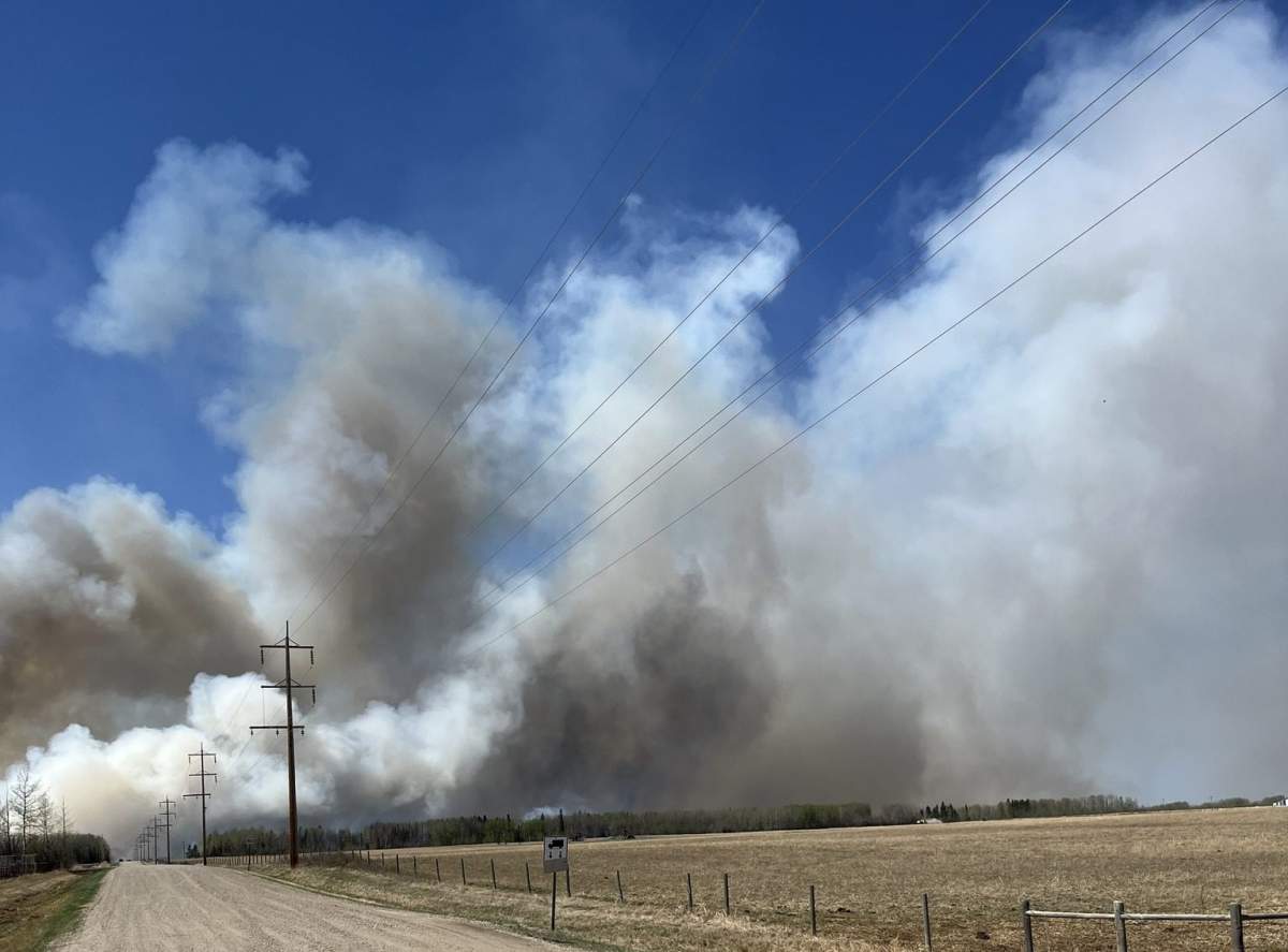 A wildfire in Brazeau County, Alta. on Thursday, May 4, 2023.
