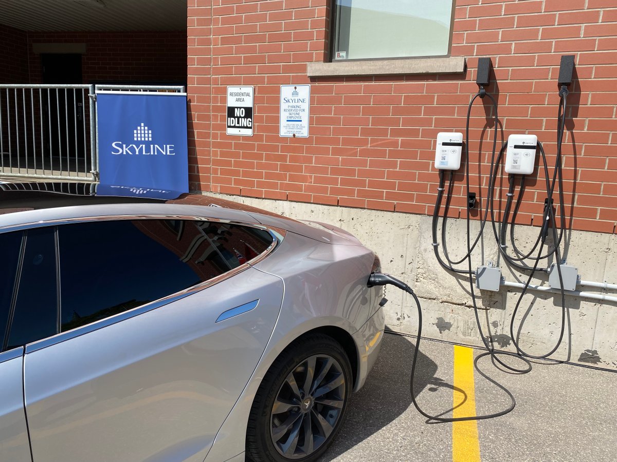 New EV charging station at Skyline properties, one of 90 being installed across Guelph.