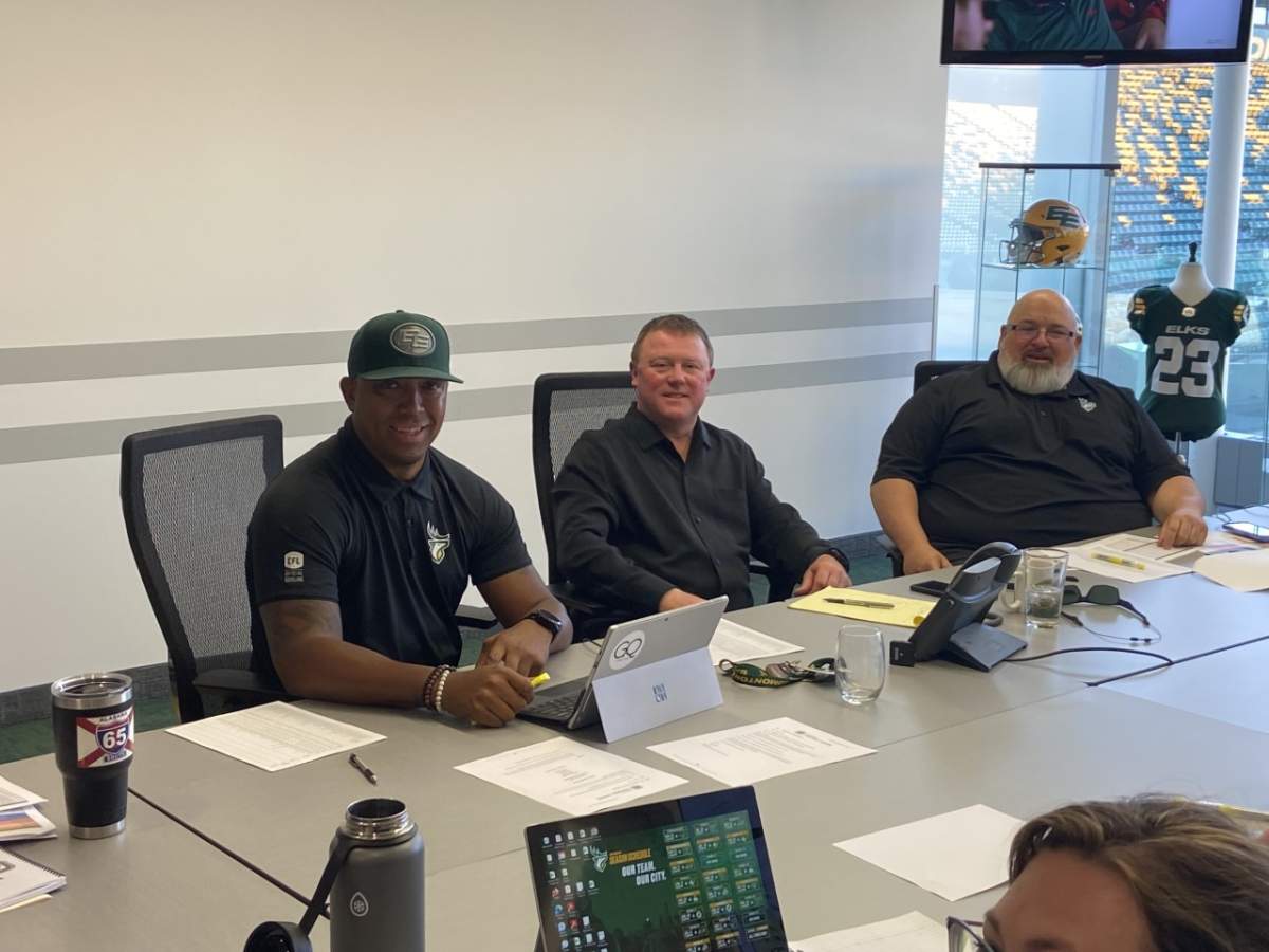 Edmonton Elks football operations staff before the start of the 2023 CFL Draft