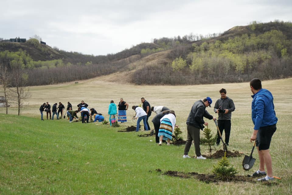 Leaders, Indigenous language speakers and elders from the FHQTC gathered to support youth from File Hills who planted trees as a symbol of growing and reclaiming their languages.