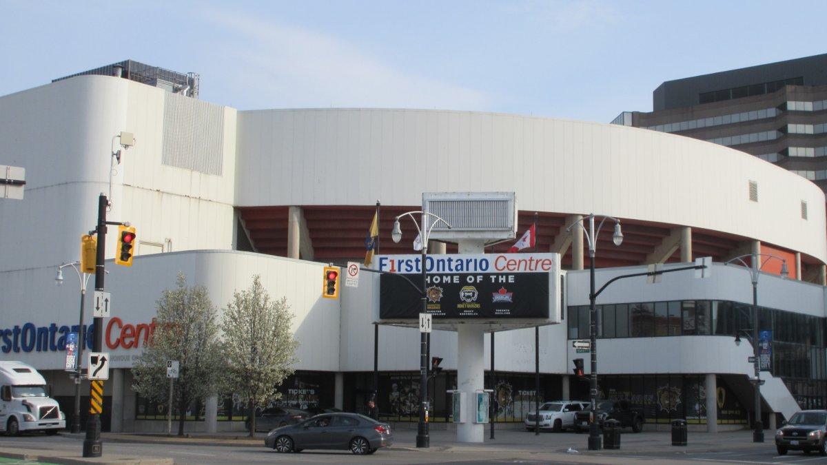 A photo of First Ontario Centre in April 2023.