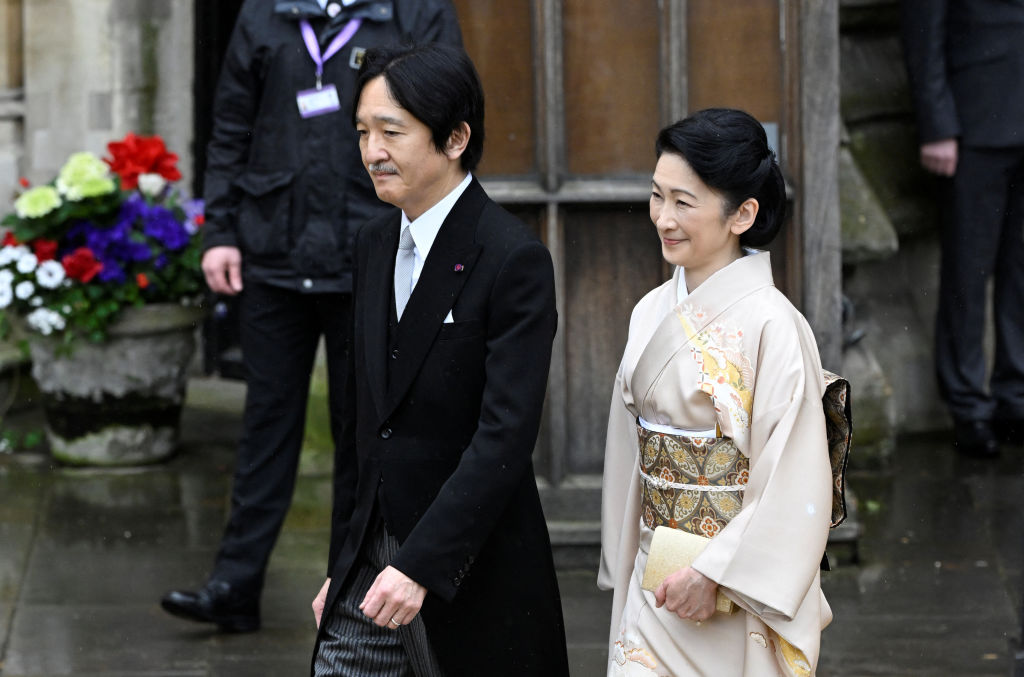 Crown Prince Fumihito of Japan and Crown Princess Kiko arrive to attend the Coronation of King Charles III and Queen Camilla on May 6, 2023 in London, England.