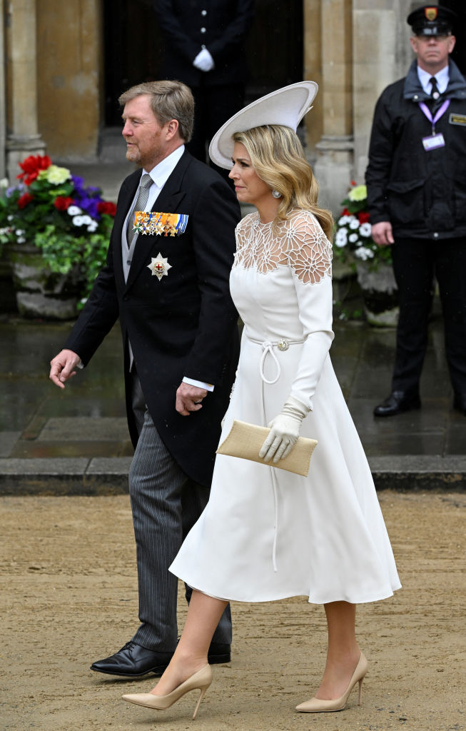 King Willem-Alexander of the Netherlands and Queen Maxima arrive to attend the Coronation of King Charles III and Queen Camilla on May 6, 2023 in London, England.