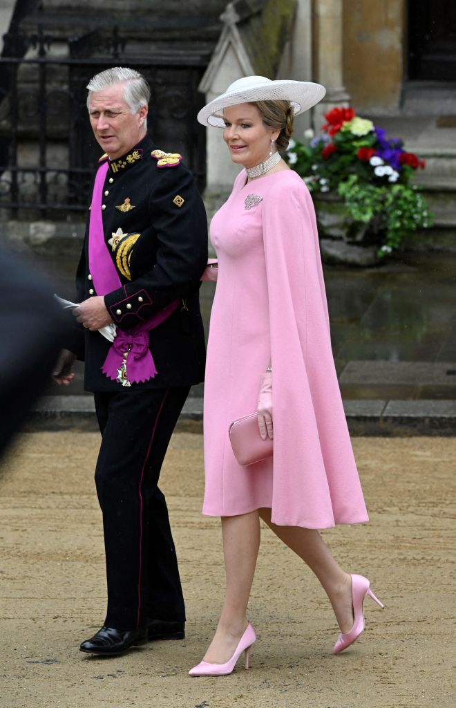 King Philippe of Belgium and Queen Mathilde arrive at Westminster Abbey in central London on May 6, 2023, ahead of the coronations of Britain's King Charles III and Britain's Camilla, Queen Consort.