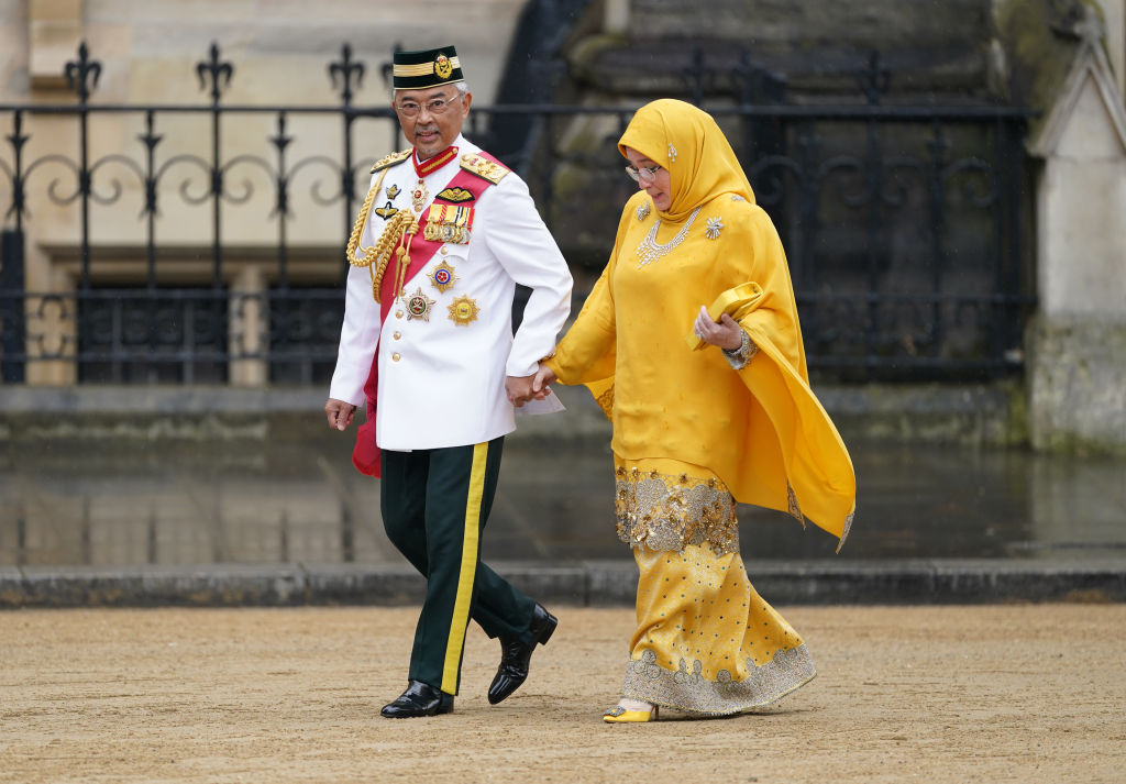 Abdullah of Pahang and Tunku Azizah Aminah Maimunah Iskandariah arriving at Westminster Abbey, London, ahead of the coronation of King Charles III and Queen Camilla on Saturday.