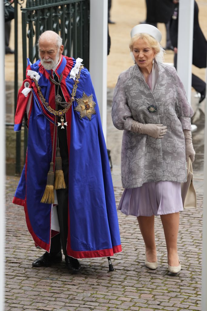 Prince and Princess Michael of Kent arrive ahead of the Coronation of King Charles III and Queen Camilla on May 6, 2023 in London, England.
