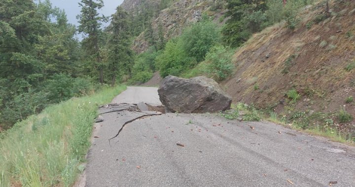 Okanagan Falls, B.C. road still closed due to rockslide