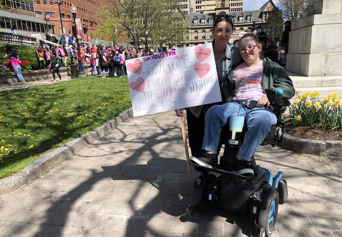 Jessica Power and Journey Leach attend a rally in solidarity with school support staff.