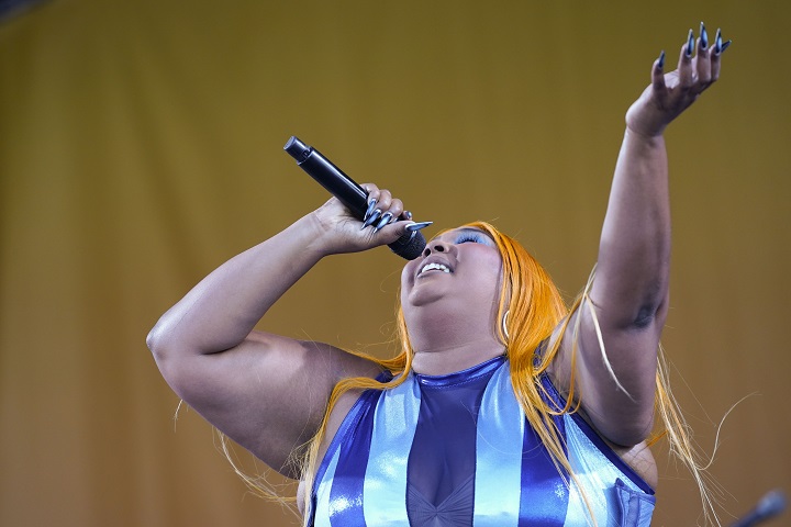 Lizzo performs at the New Orleans Jazz and Heritage Festival in New Orleans, Friday, April 28, 2023. 