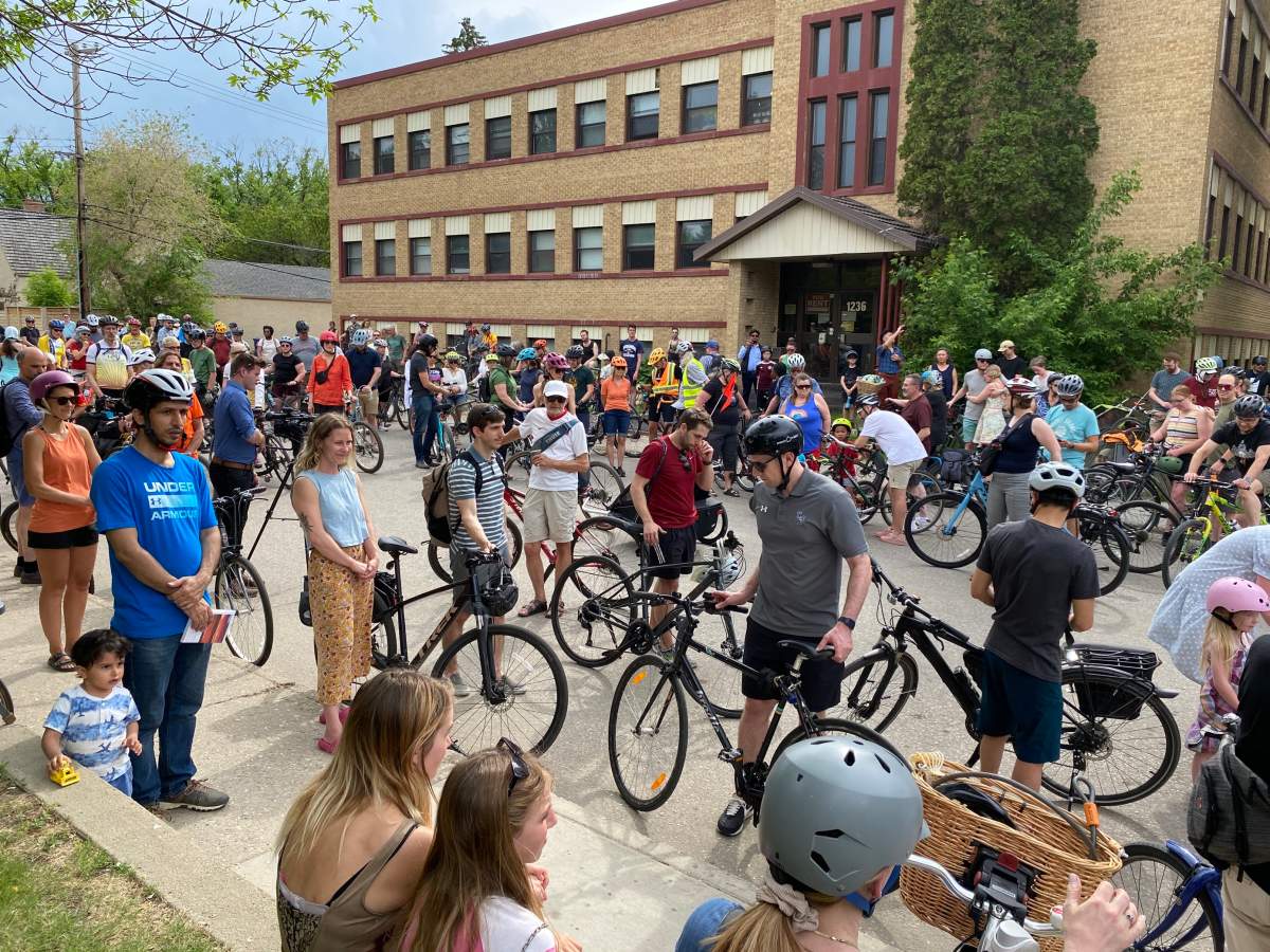 Cyclists rode College Drive in honour of Natasha Fox, who was killed on the corner of Wiggins Avenue while riding her bike Wednesday.