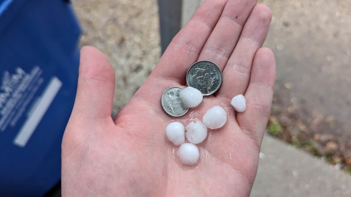 File image of hail. An approaching storm has the potential to bring dime-sized hail to Saskatoon Friday evening.
