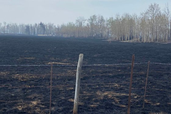 Farm south of Evansburg, Alta., on May 8, 2023, destroyed by fire.