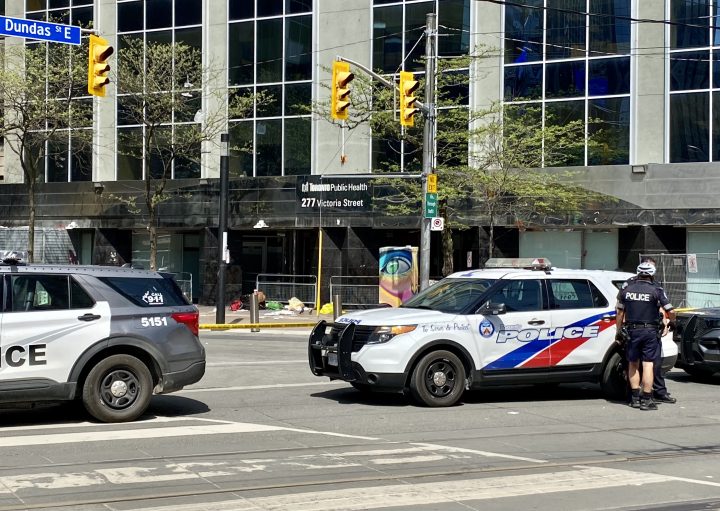Police at the scene of the incident in Toronto on May 12.