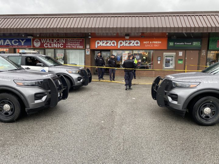 Toronto police on the scene of a shooting reported in Toronto on May 2, 2023.