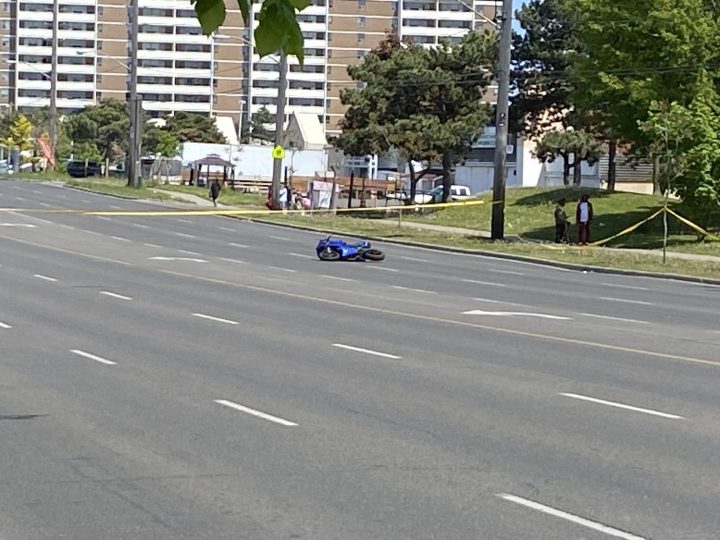 A motorcycle was involved in a collision on Sunday, May 28, 2023.