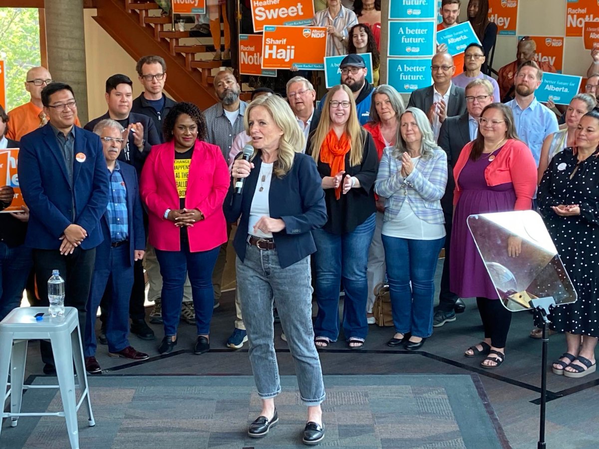 A photo of NDP Leader Rachel Notley at a NDP election Rally at the Citadel Theatre in Edmonton May 19, 2023.