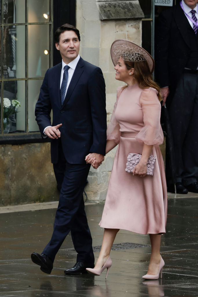 Canadian Prime Minister Justin Trudeau and his wife Sophie arrive at Westminster Abbey in central London on May 6, 2023, ahead of the coronations of Britain's King Charles III and Britain's Camilla, Queen Consort.