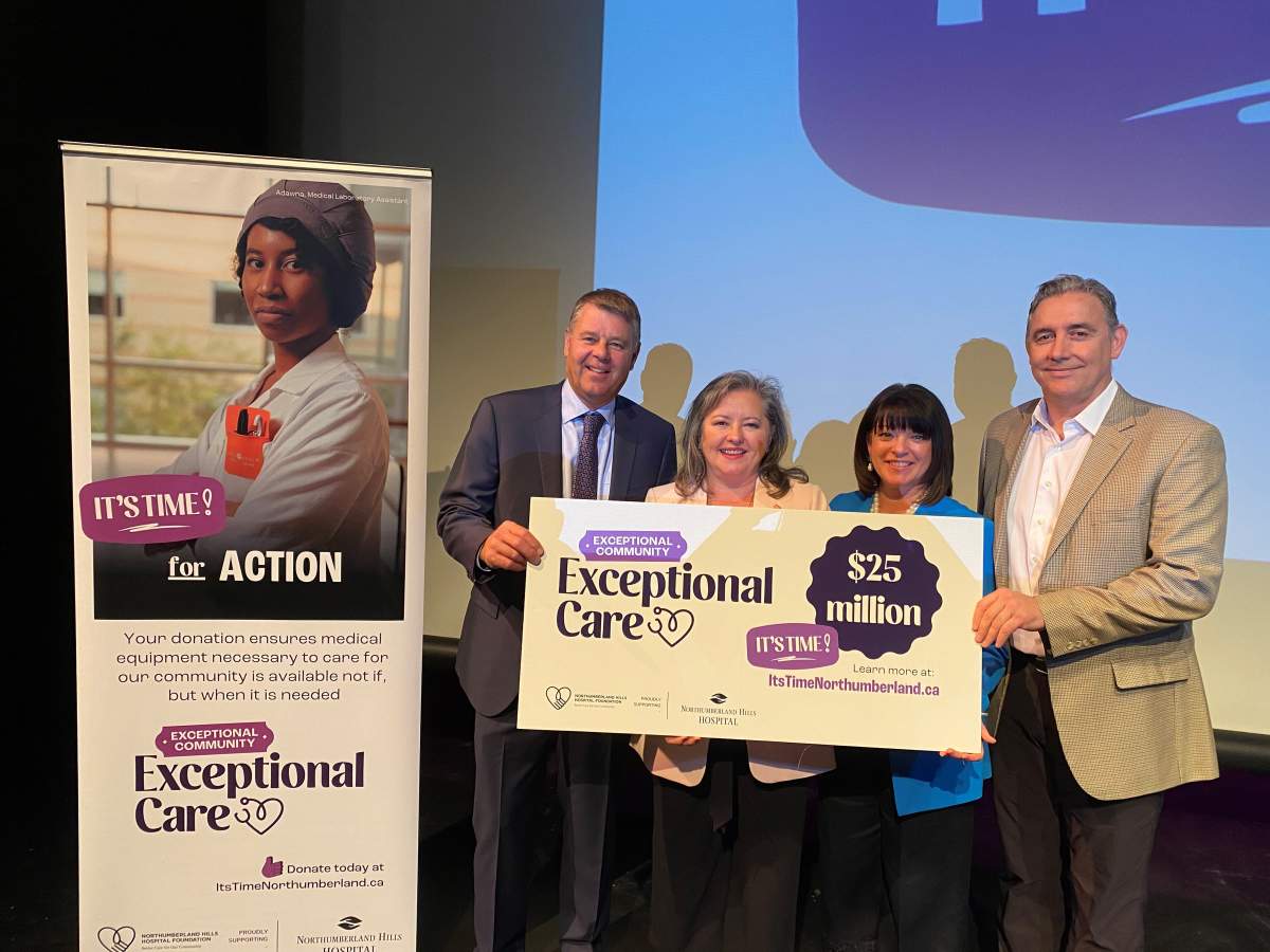 The Northumberland Hills Hospital Foundation has launched its $25M "Exceptional Community, Exceptional Care Campaign." Taking part in the launch are, from left, campaign chair Hank Vandermeer; hospital president/CEO Susan Walsh; foundation president and Rhonda Cunningham, and Dr. Andrew Stratford, the hospital's chief of surgical services.
