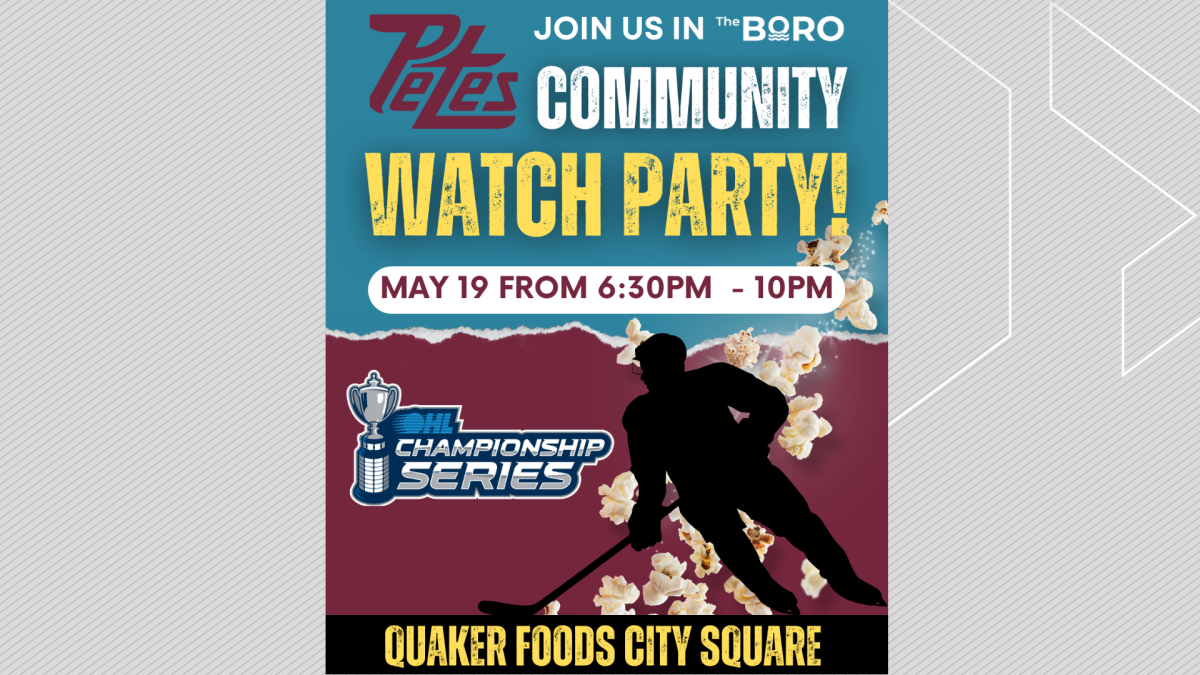 A community watch party to cheer on the Peterborough Petes will be held May 19 at the Quaker Foods City Square.