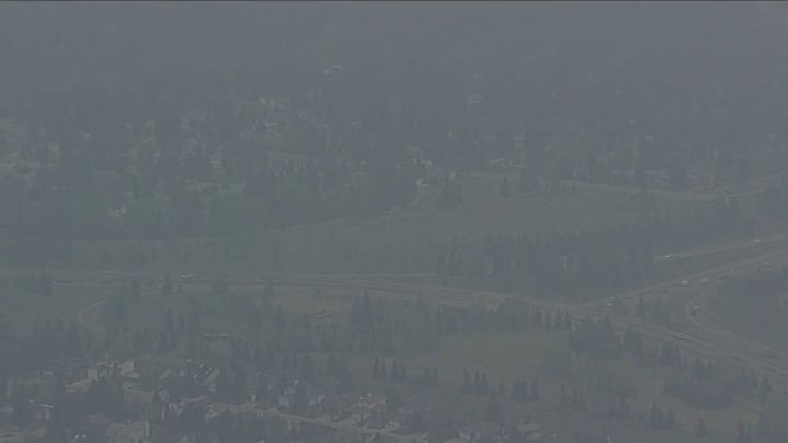 Wildfire smoke drifts through Edmonton's river valley on May 16, 2023.