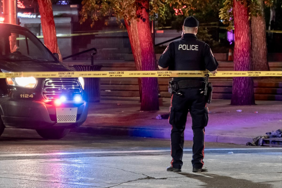A photo of the crime scene where a stabbing took place in downtown Calgary early Thursday May 25.